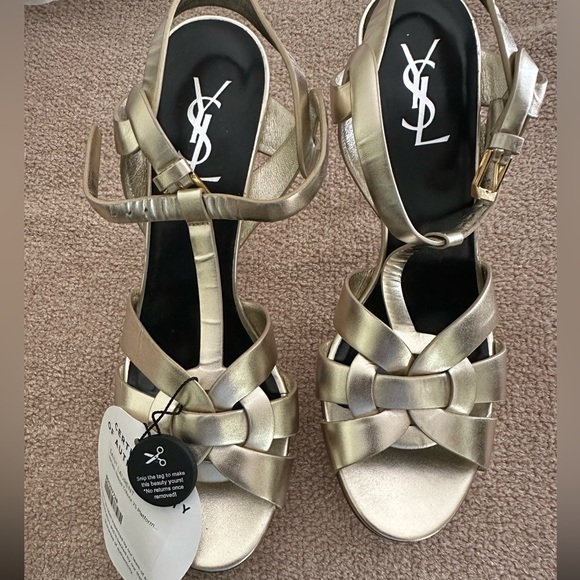 BRAND NEW NEVER WORN…Saint Laurent Metallic Gold Women's Sandals - Picture 1 of 8